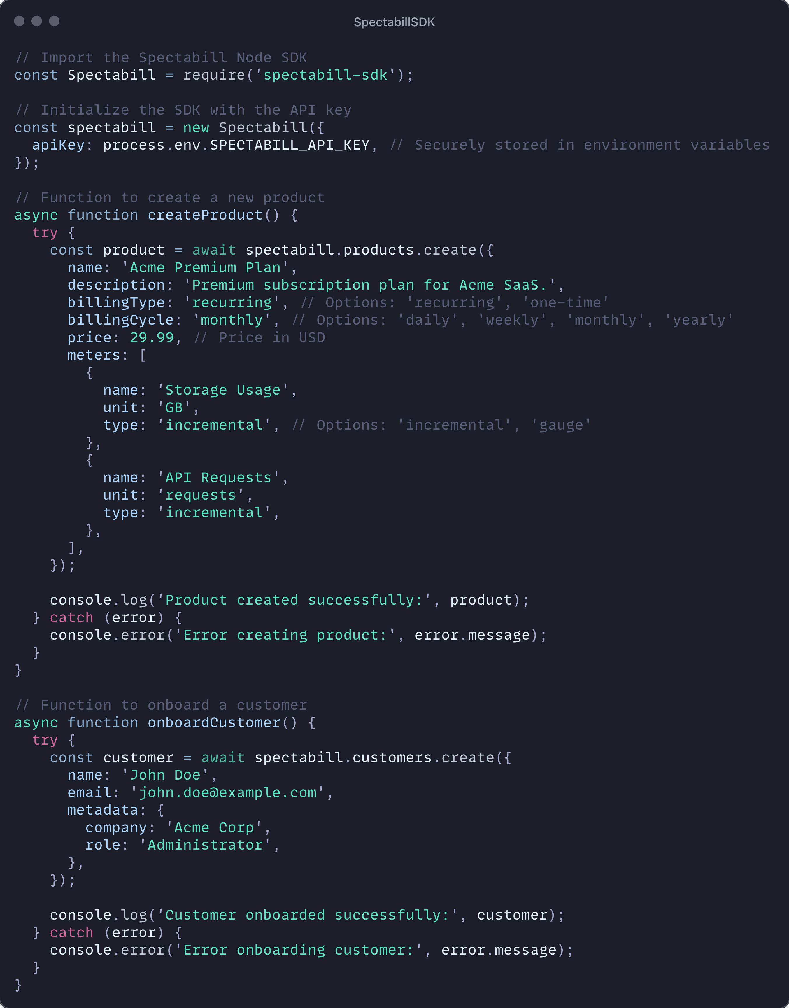 Spectabill Dashboard